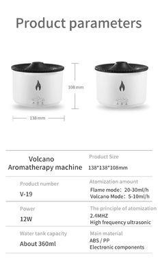 Flame LED Light Humidificador de volcán de 350 ml con difusor de aroma de llama de estilo y lámpara nocturna